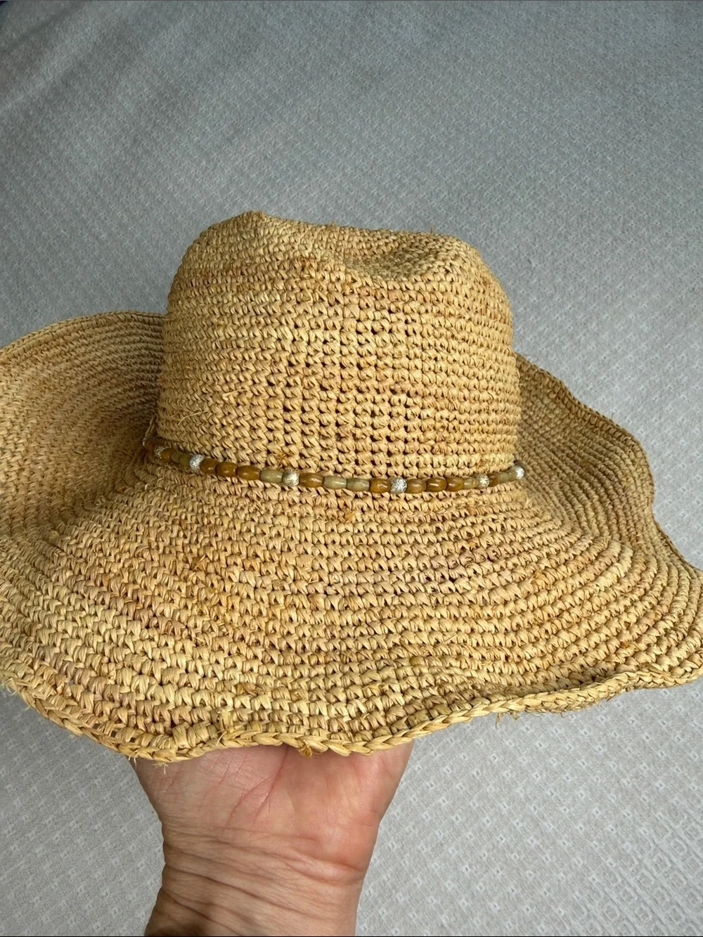 SCOOP NYC rafia straw sun beach hat with beaded band